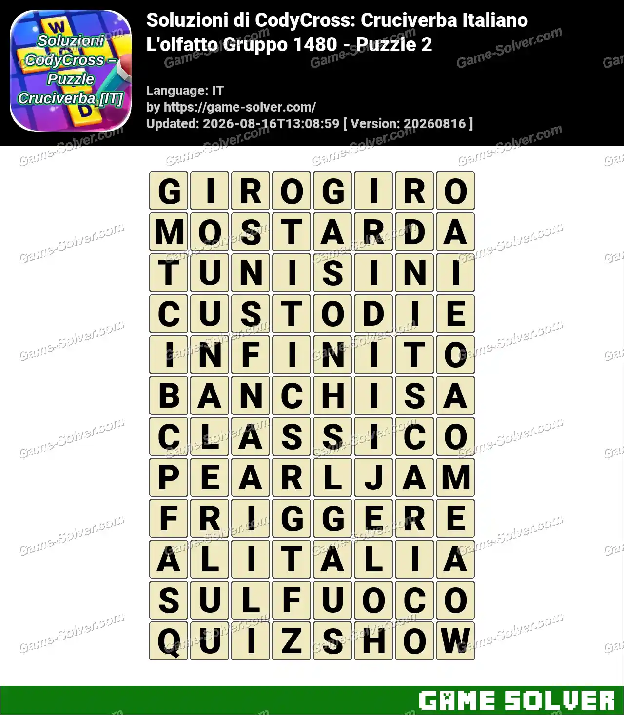 Soluzioni di CodyCross: Cruciverba Italiano L’olfatto Gruppo 1480 – Puzzle 2